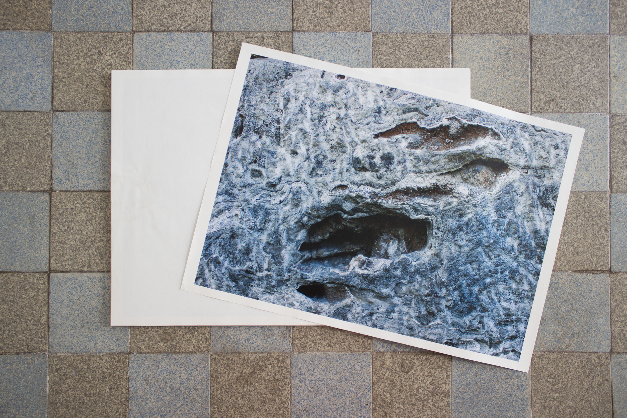 Sur le verso de la feuille blanche l'image ressemble a une trace de griffe dans la roche.
